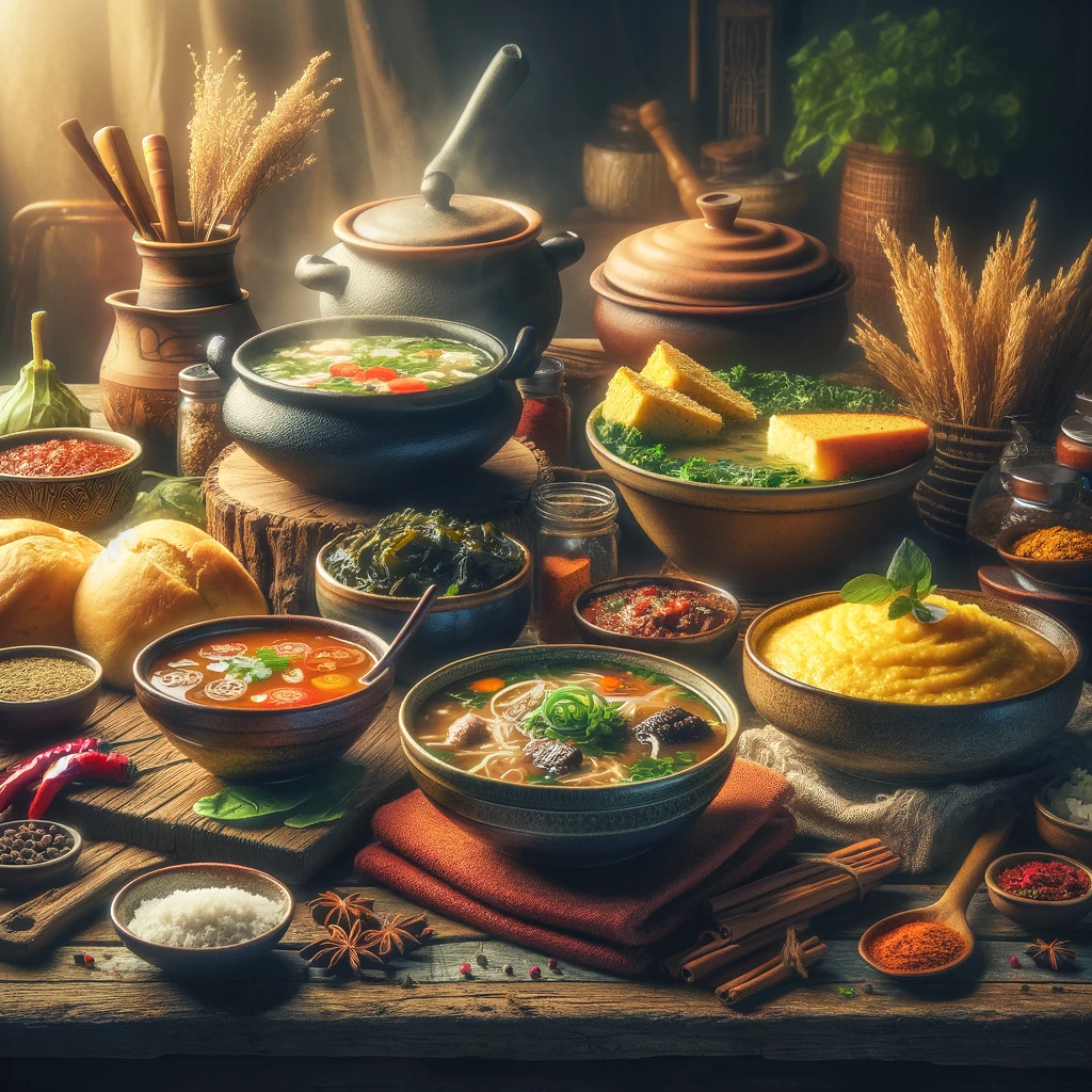 An array of international comfort foods, featuring Japanese ramen with delicate toppings, rich and spicy Indian curry with rice, and a slice of cheesy Italian lasagna, symbolizing the diverse traditions of culinary comfort around the world.